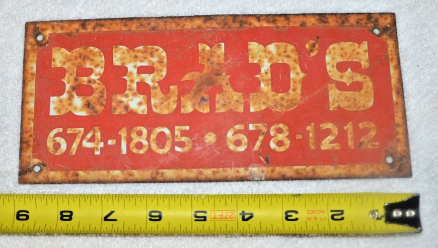 Vintage Brad's Rentals Metal Sign 9"X4" Vintage Brad's Rentals Metal Sign 9"X4"