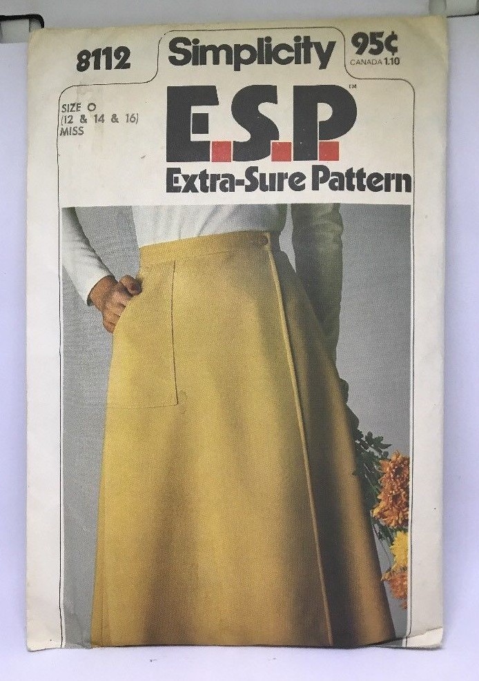 Simplicity E.S.P. Sewing Pattern 8122 Misses' Mock-Wrap Skirt 1977 Simplicity E.S.P. Sewing Pattern 8122 Misses' Mock-Wrap Skirt 1977