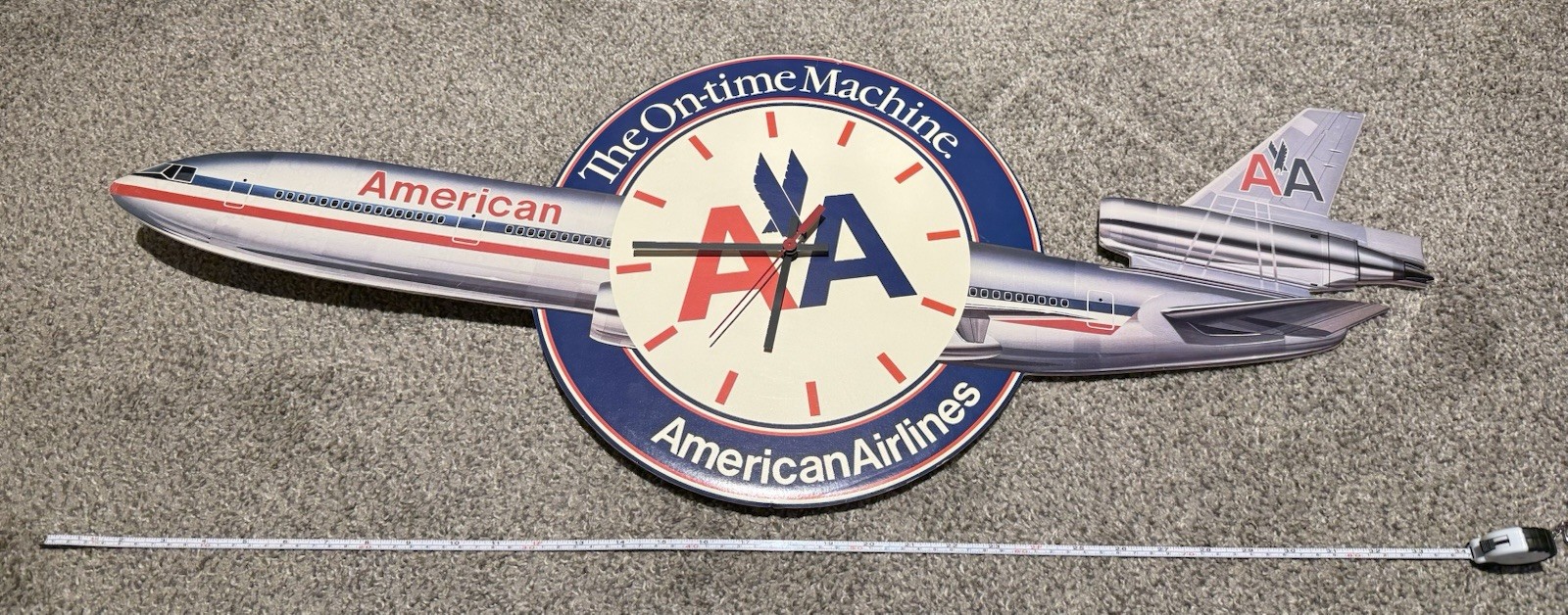 RARE VTG American Airlines DC-10 Luxury Liner ADVERTISING AIRPLANE CLOCK 3’ Long RARE VTG American Airlines DC-10 Luxury Liner ADVERTISING AIRPLANE CLOCK 3’ Long