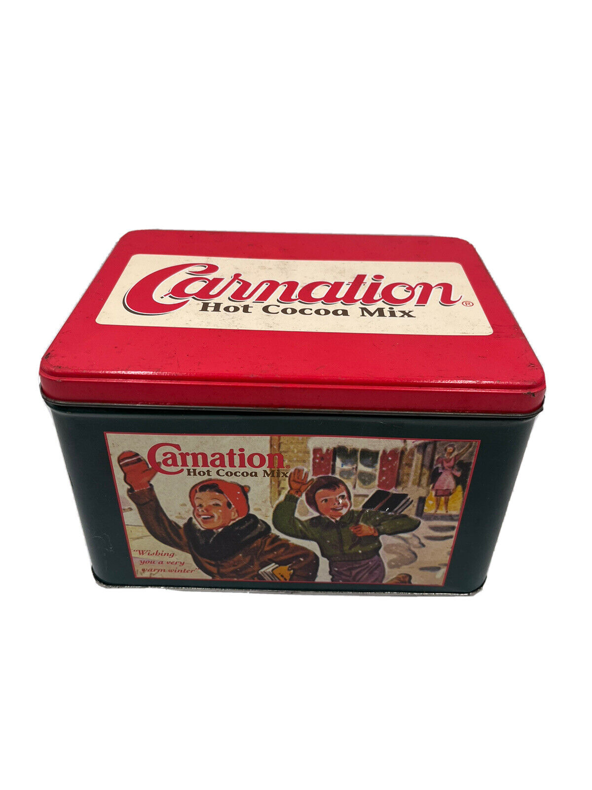 1995 Vintage First Edition Carnation Hot Cocoa Mix Metal Tin 8” x 5.5”