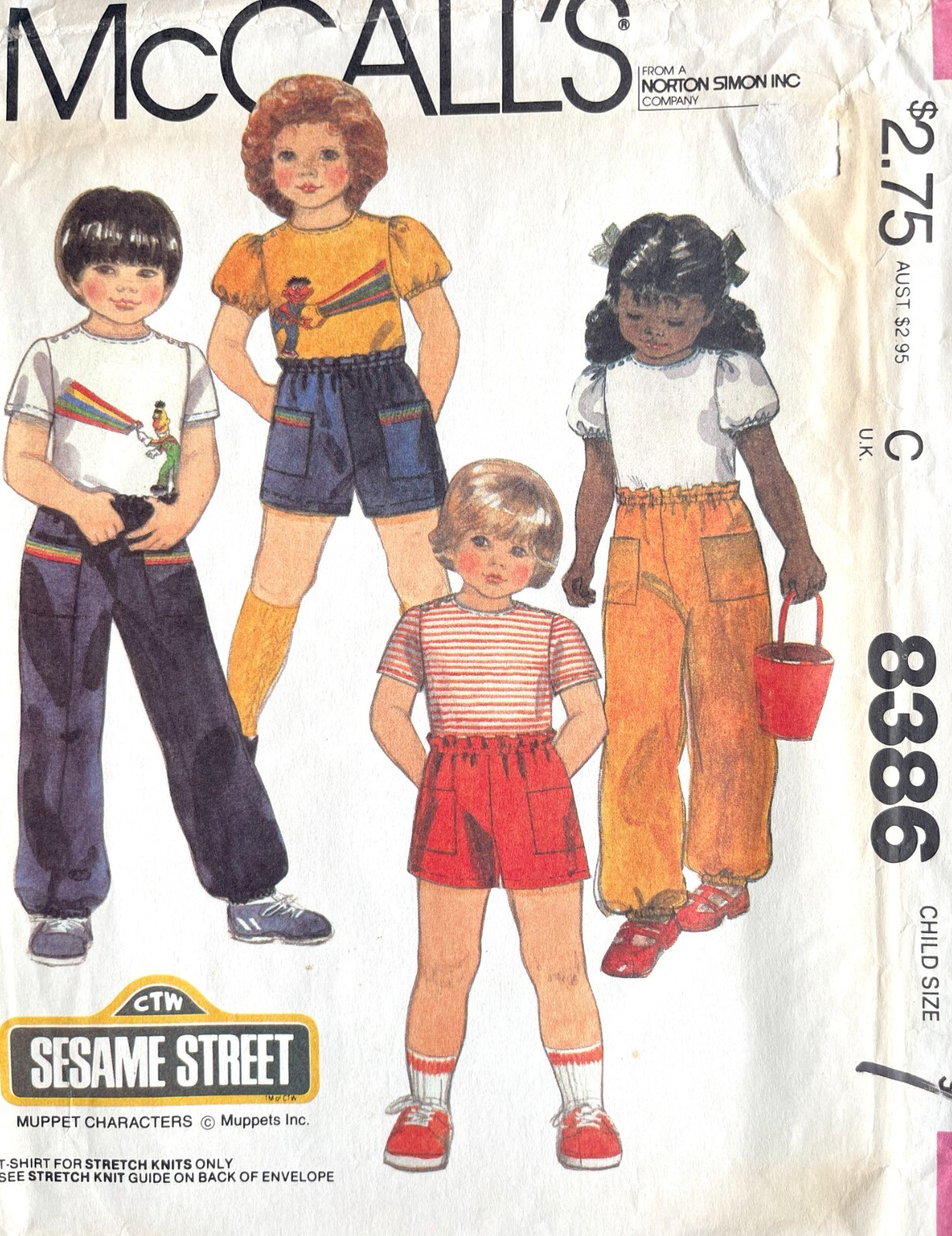 1980's McCall's Children's T-Shirt,Pants,Shorts w/Transfer Pattern 8386 3 UNCUT 1980's McCall's Children's T-Shirt,Pants,Shorts w/Transfer Pattern 8386 3 UNCUT