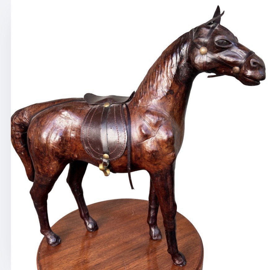 Vintage Leather Wrapped Horse Sculpture 18” Equestrian Saddle Tack Decor Vintage Leather Wrapped Horse Sculpture 18” Equestrian Saddle Tack Decor
