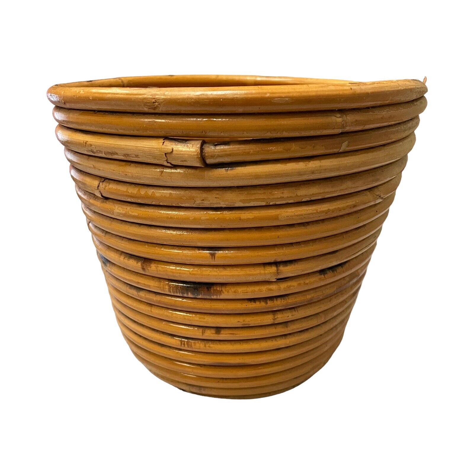 Vintage 1970's Italian Pencil Reed Bamboo Basket Planter ~ Retailed by Dept 56