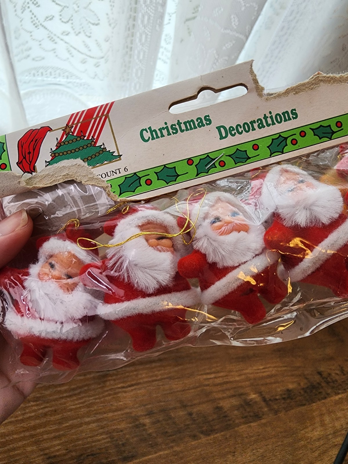 Vintage Miniature Santa Ornaments Flocked Retro Mid Century Vibe Lot 6 Unopened