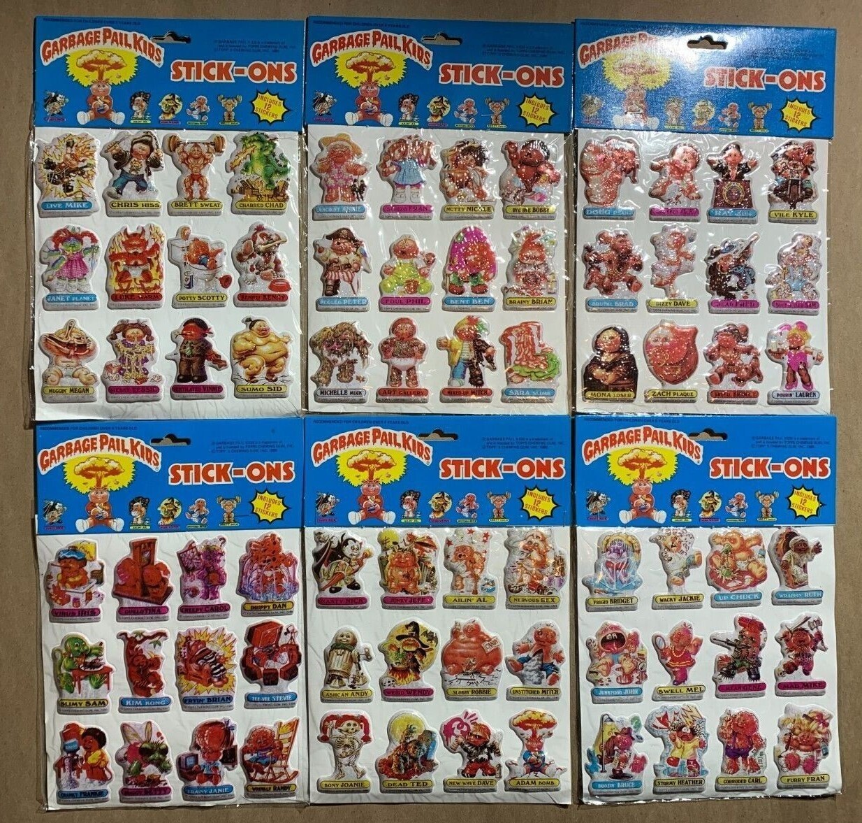 GARBAGE PAIL KIDS 1986 PUFFY STICK ONS COMPLETE DECAL SET of 6 -RARE GARBAGE PAIL KIDS 1986 PUFFY STICK ONS COMPLETE DECAL SET of 6 -RARE