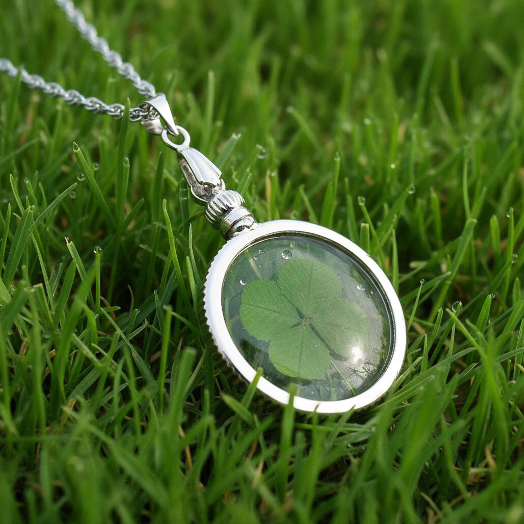 Good Luck Charm Silver Necklace with a Real Four Leaf Clover Item SN-4J Good Luck Charm Silver Necklace with a Real Four Leaf Clover Item SN-4J