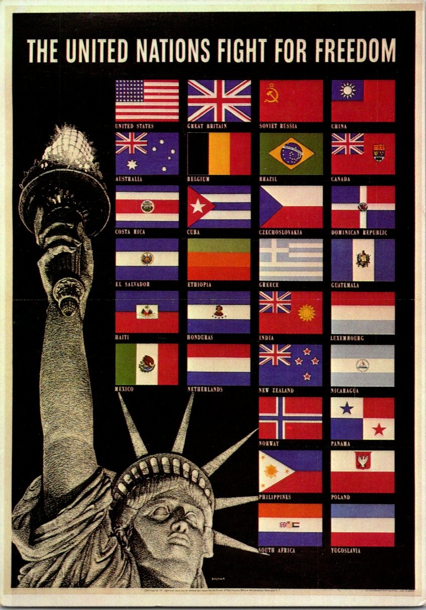 Liberty United States WWII Flags World War II Poster Continental Postcard B451 Liberty United States WWII Flags World War II Poster Continental Postcard B451