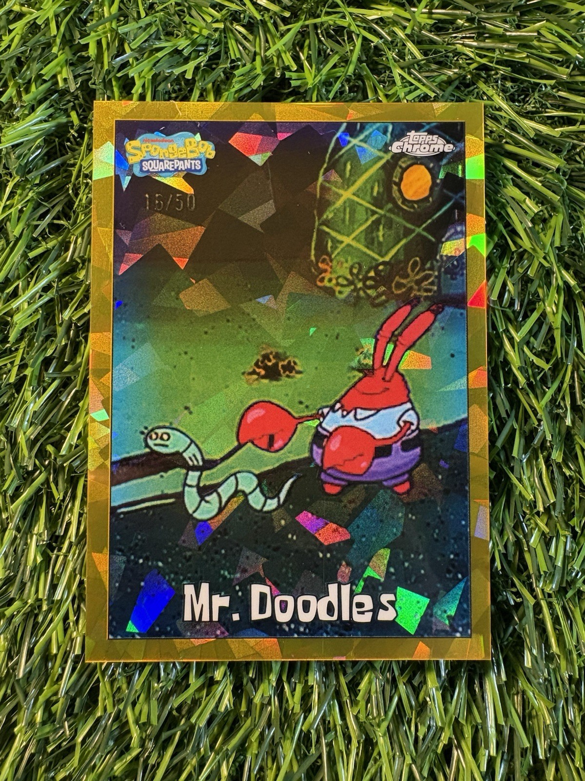 2025 Topps Chrome SpongeBob Squarepants Sapphire Mr. Doodles Gold Refractor #/50 2025 Topps Chrome SpongeBob Squarepants Sapphire Mr. Doodles Gold Refractor #/50