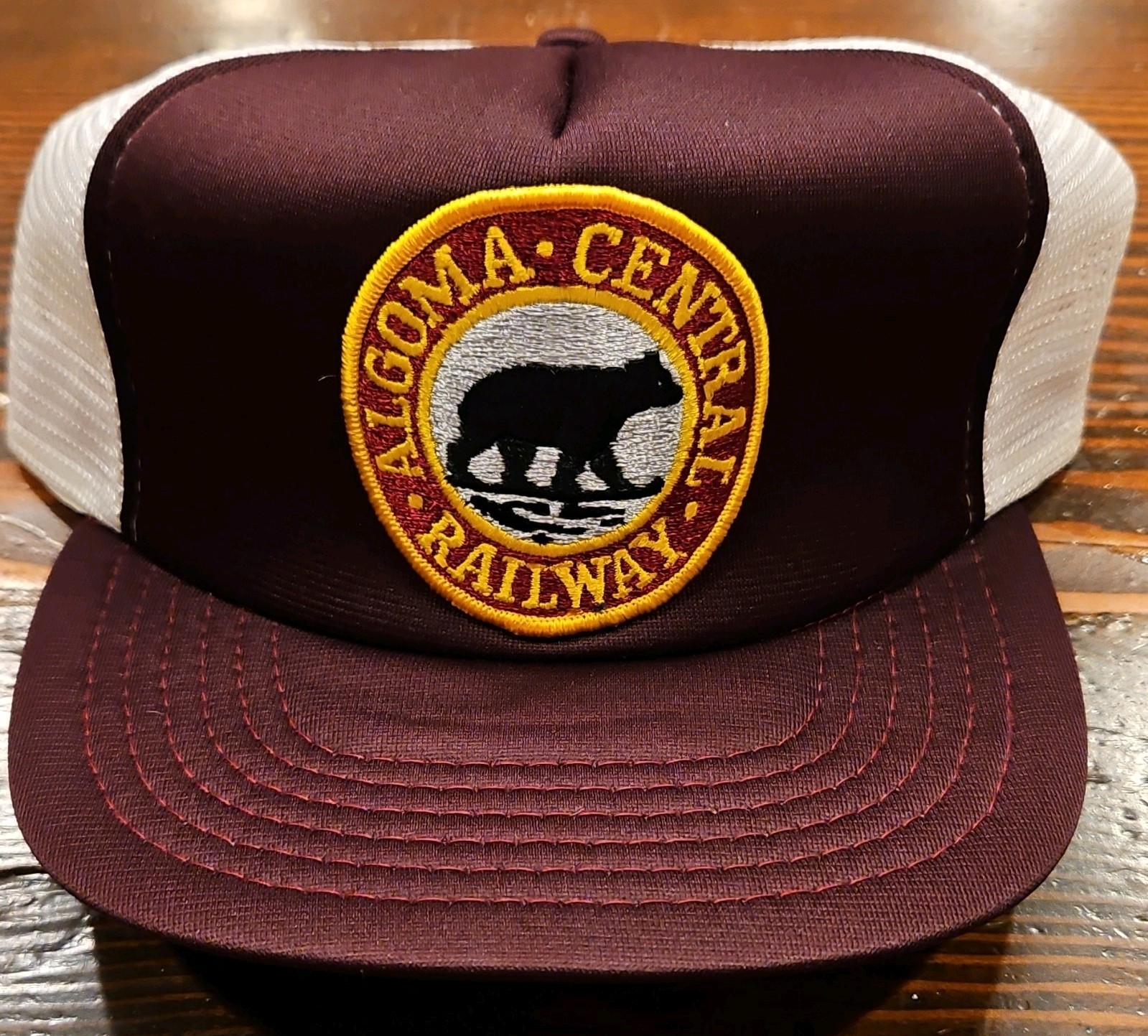 Vintage Algoma Central Railway Maroon Mesh Snapback Hat w/ Bear Logo Never Worn Vintage Algoma Central Railway Maroon Mesh Snapback Hat w/ Bear Logo Never Worn