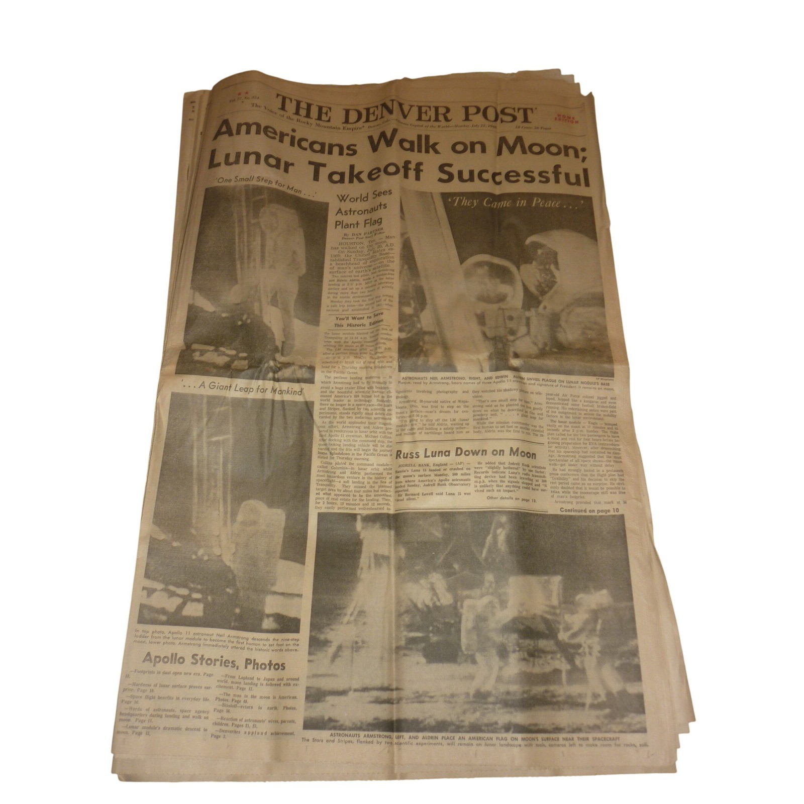 Vintage July 21 1969 The Denver Post Apollo 11 Moon Landing Newspaper Original Vintage July 21 1969 The Denver Post Apollo 11 Moon Landing Newspaper Original