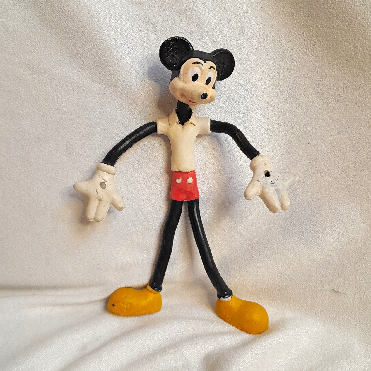 Vintage Disney Mickey Mouse Bendable Poseable Figurine Red Shorts 5"