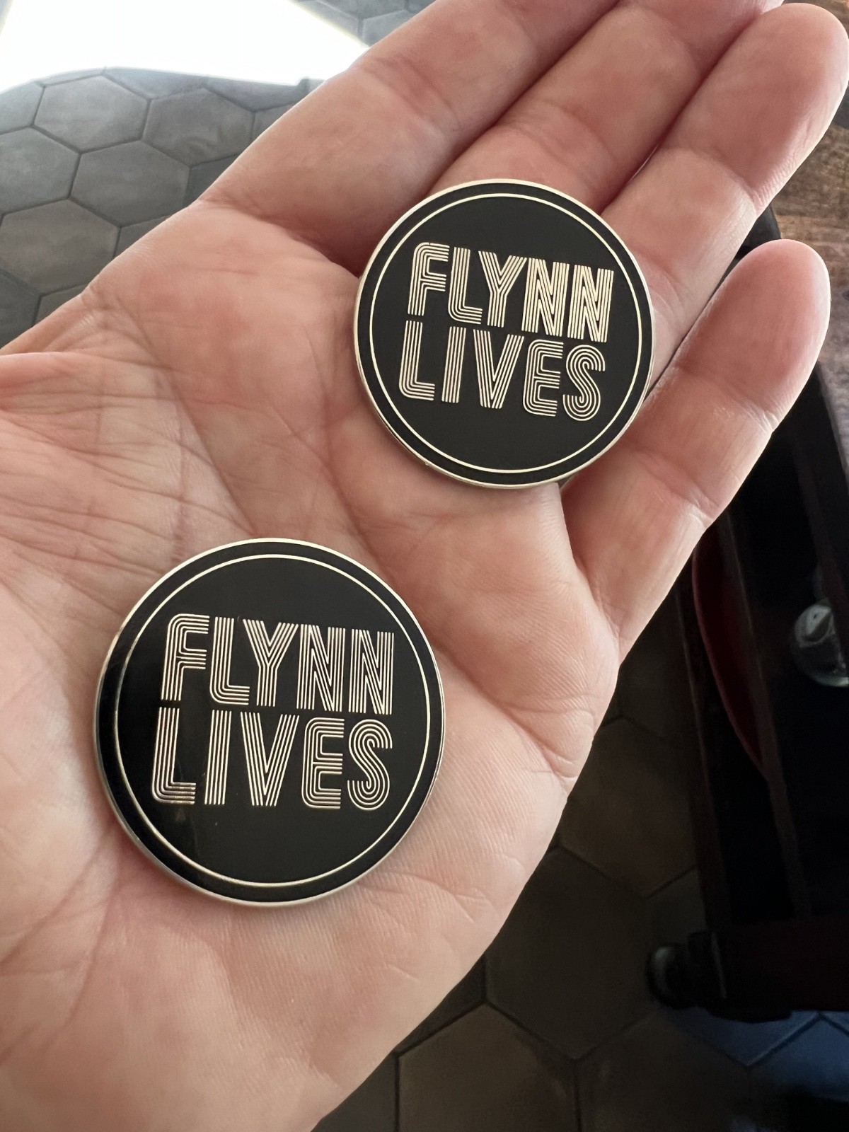 Pair of Disney Tron Legacy Pins: 2010 Encom Flynn Lives Pair of Disney Tron Legacy Pins: 2010 Encom Flynn Lives
