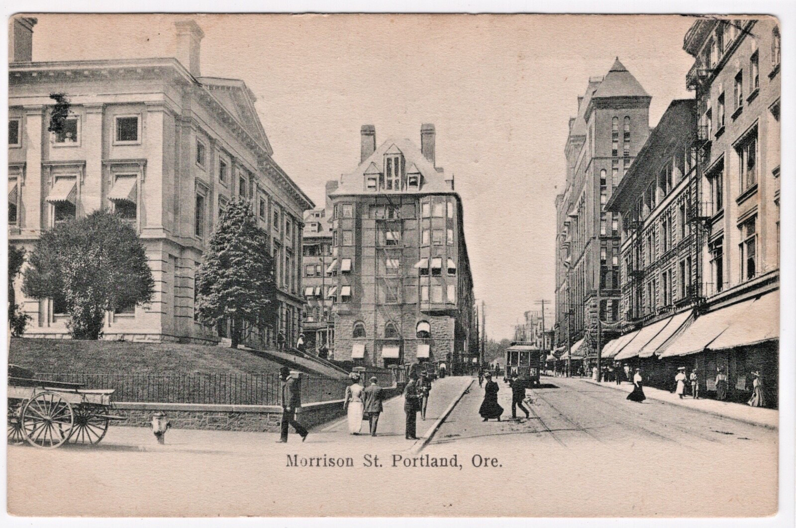 Portland Oregon OR Morrison Street Vintage Photo Postcard Streetcar Pedestrians Portland Oregon OR Morrison Street Vintage Photo Postcard Streetcar Pedestrians