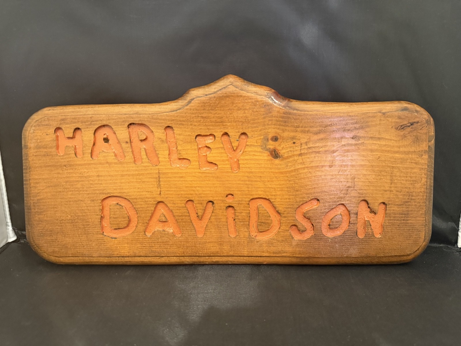 Vintage Harley Davidson Carved Wood Sign Made in USA Orange Garage Bar Decor Vintage Harley Davidson Carved Wood Sign Made in USA Orange Garage Bar Decor
