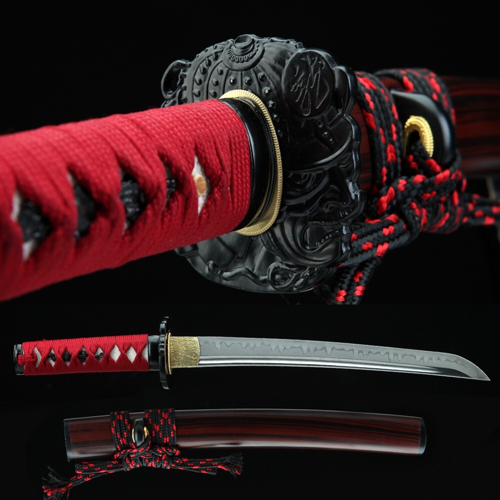 red Tanto Swords Handmade Clay Tempered 1095 T10 Steel Japanese Katana Samurai