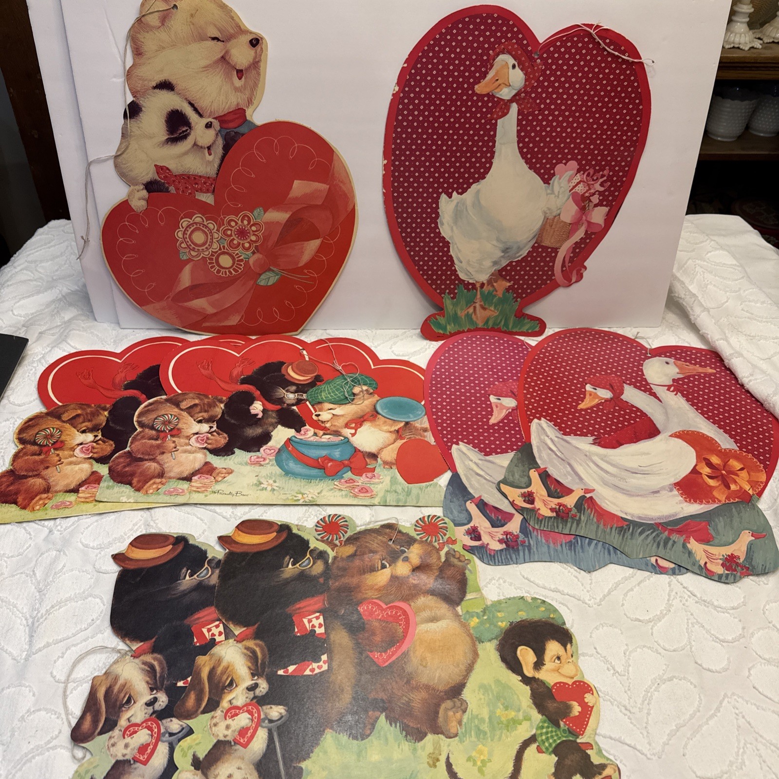 Vintage 8 Valentine Diecut DecorationCardboard Ephemera Bears Ducks Vintage 8 Valentine Diecut DecorationCardboard Ephemera Bears Ducks