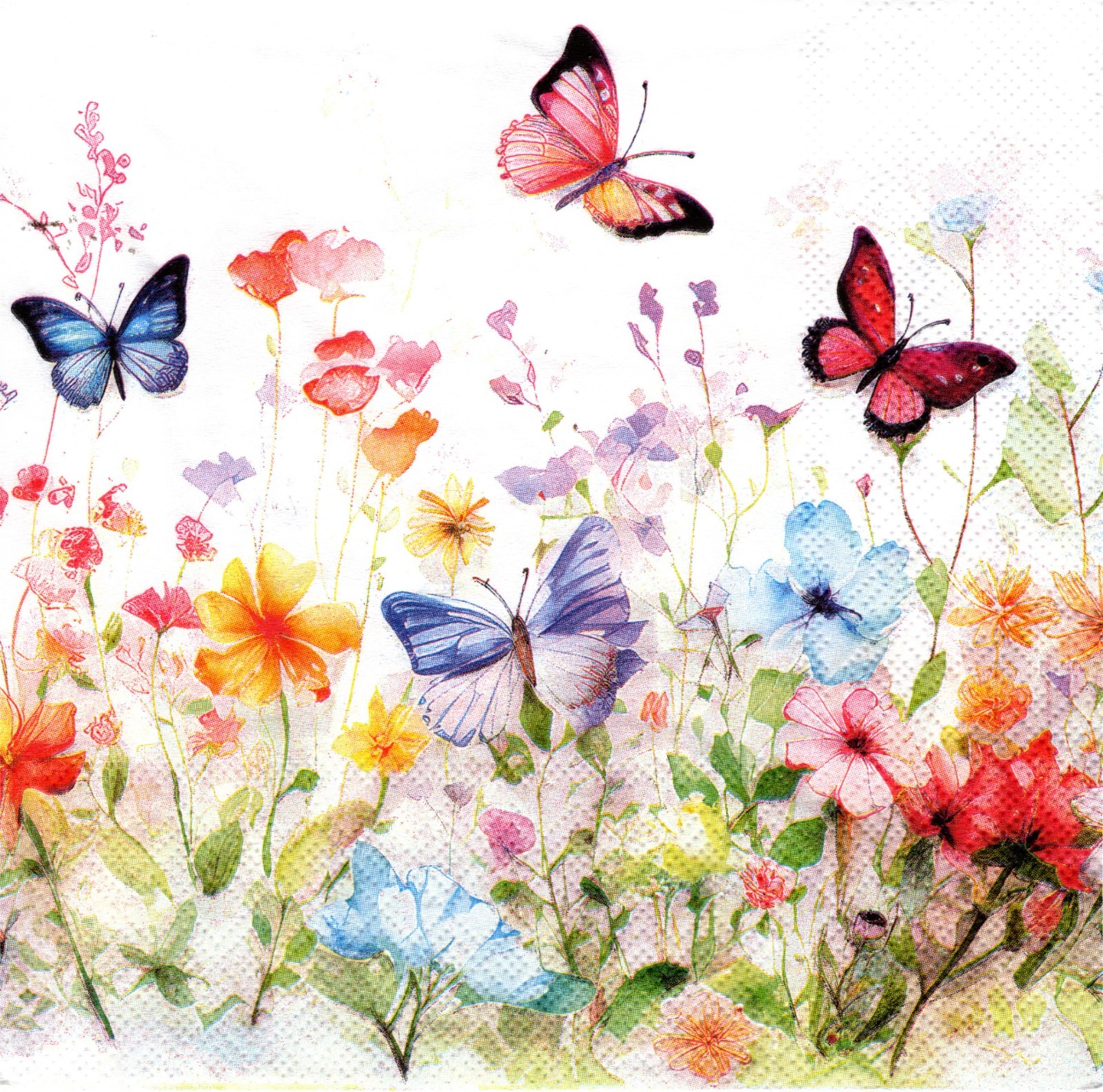 (2) Two Paper Lunch Napkins for Decoupage/Mixed Media - Butterflies in Field (2) Two Paper Lunch Napkins for Decoupage/Mixed Media - Butterflies in Field