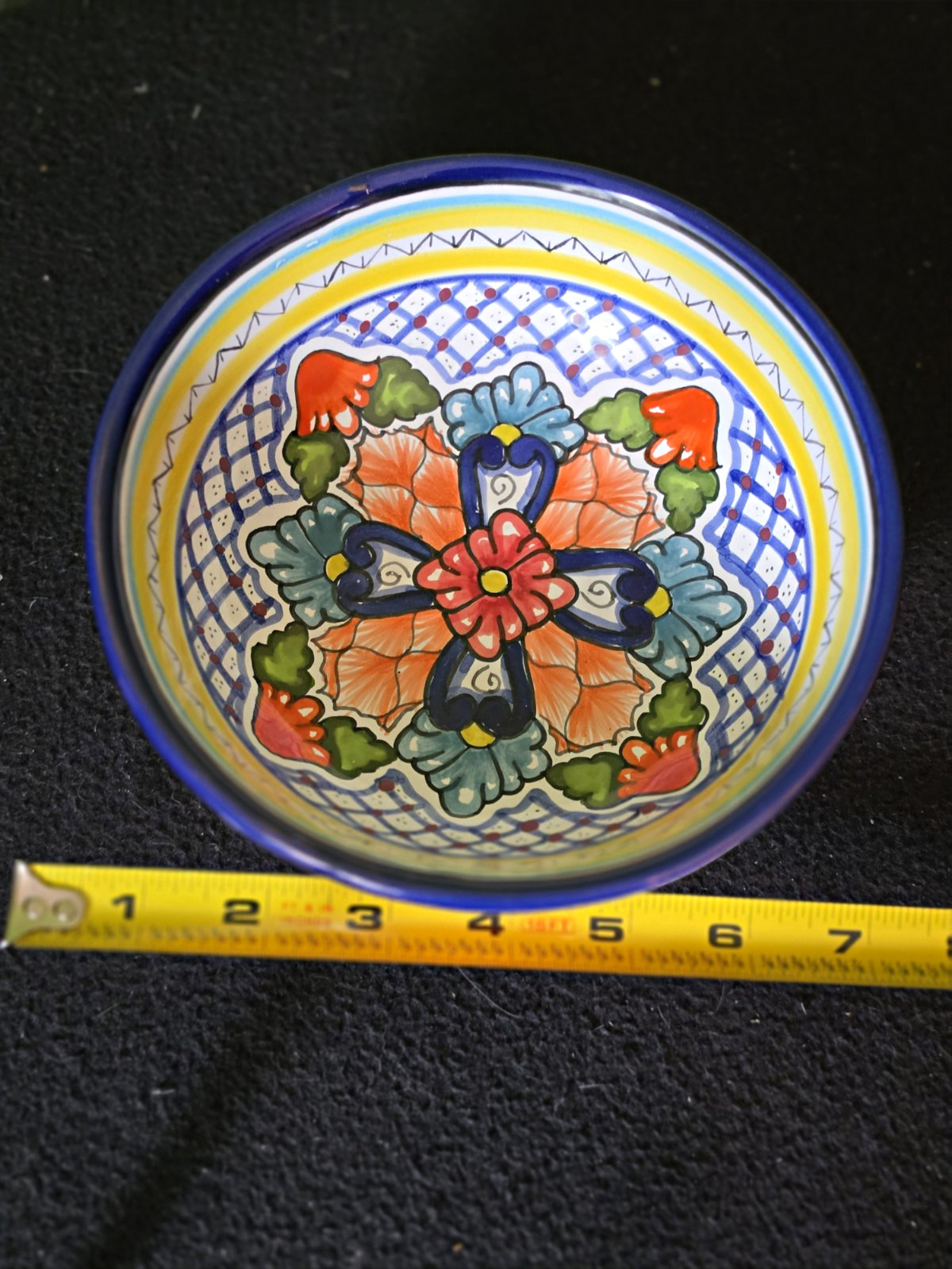 Talavera Hernandez Puebla Mexico Footed Bowl HandPainted FloralCross Art Pottery