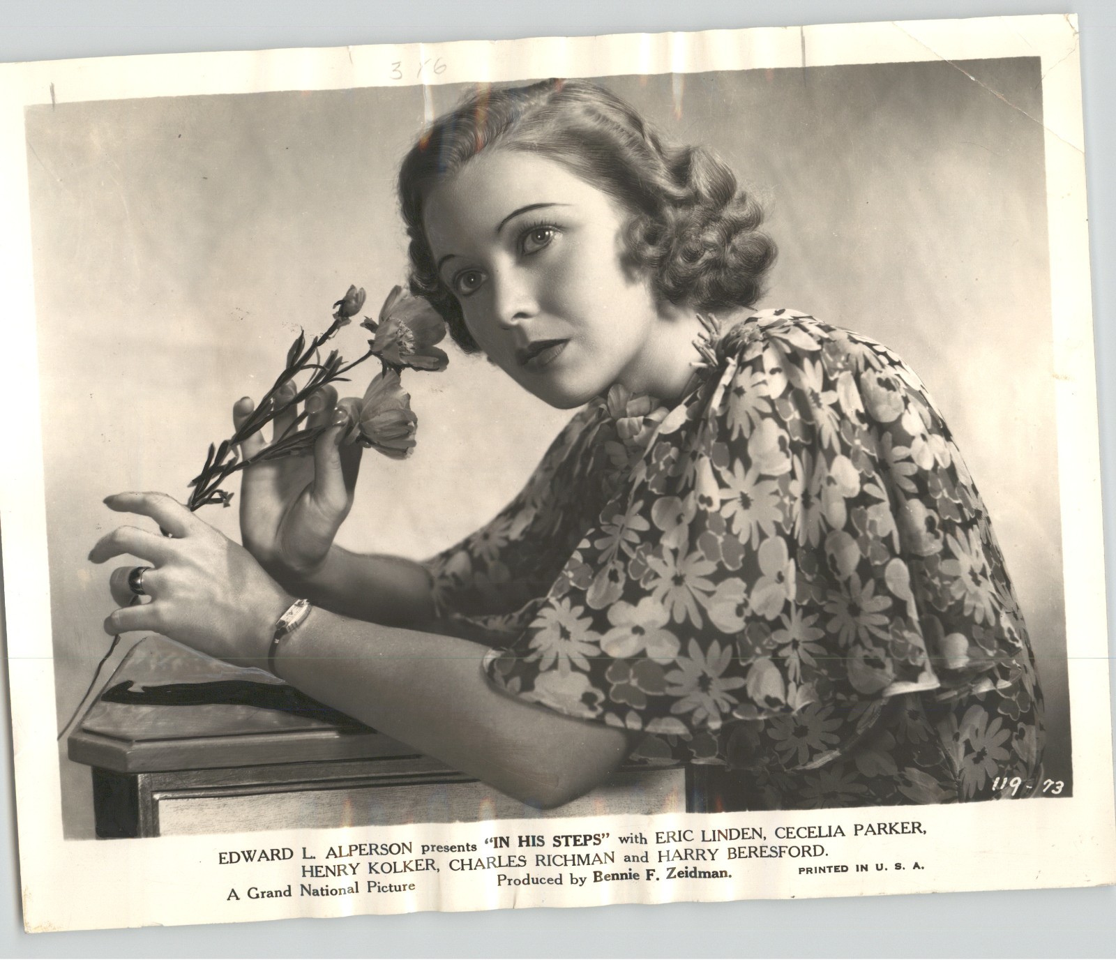 HOLLYWOOD Actress CECILIA PARKER "IN HIS STEPS" Film Portrait 1936 Press Photo