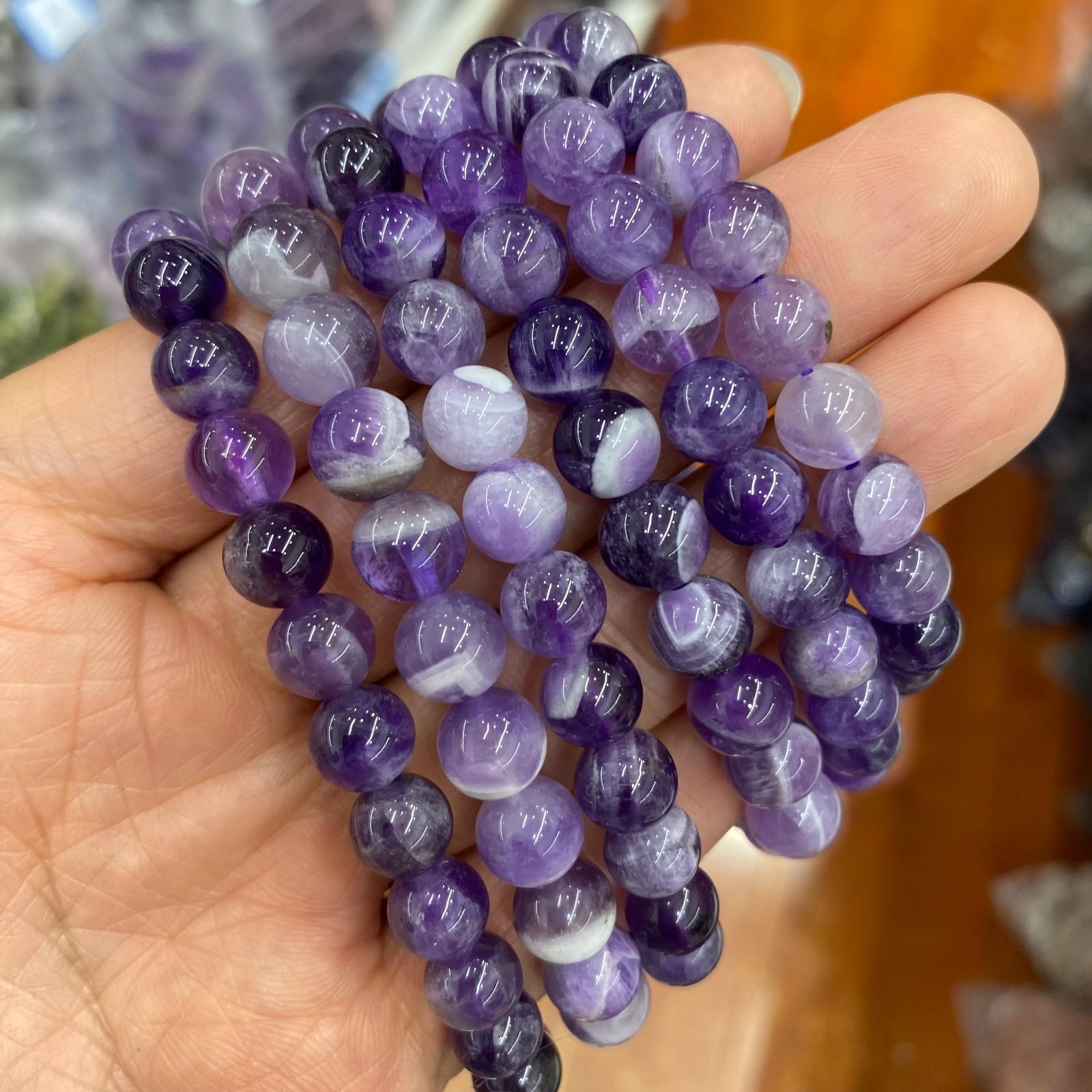 Wholesale 5Pcs 8mm Natural Dream Amethyst Stretchy Beaded Bracelet Beautiful Wholesale 5Pcs 8mm Natural Dream Amethyst Stretchy Beaded Bracelet Beautiful