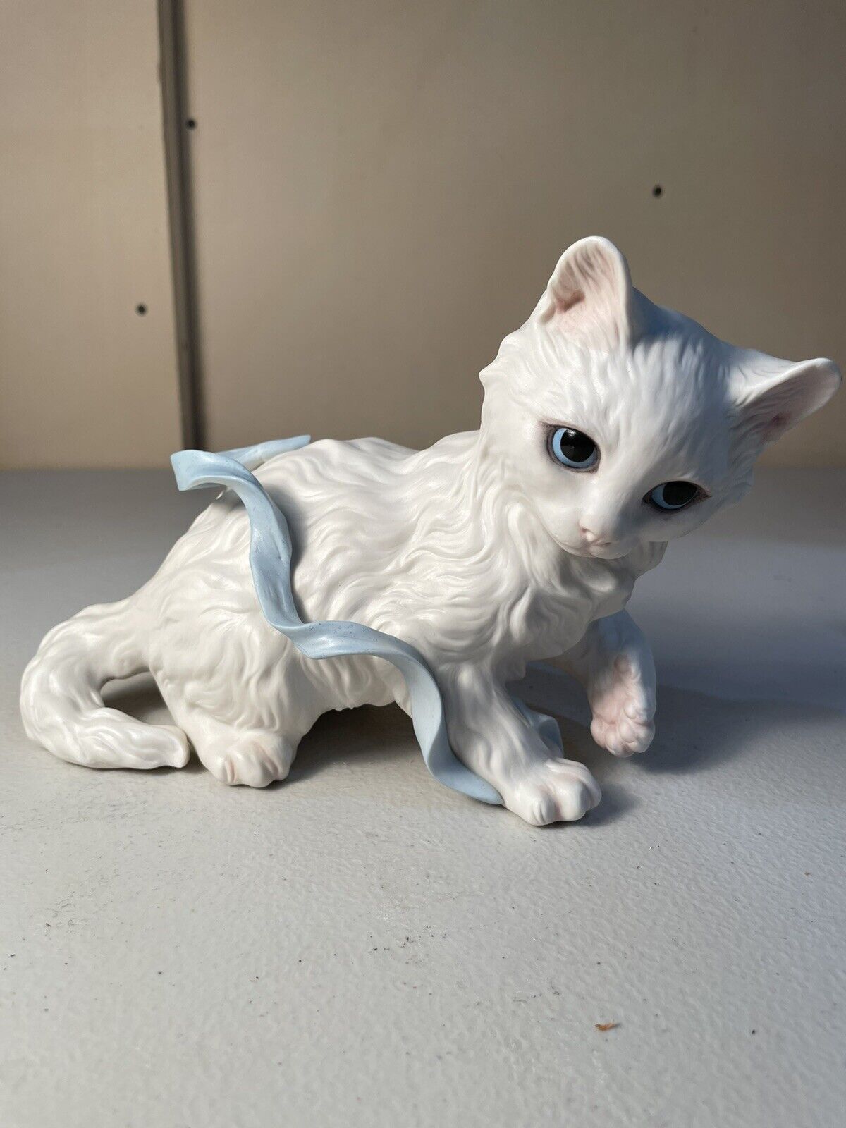 Extremely Rare LARGE Vintage Cybis Kitten With Blue Ribbon Circa 1967