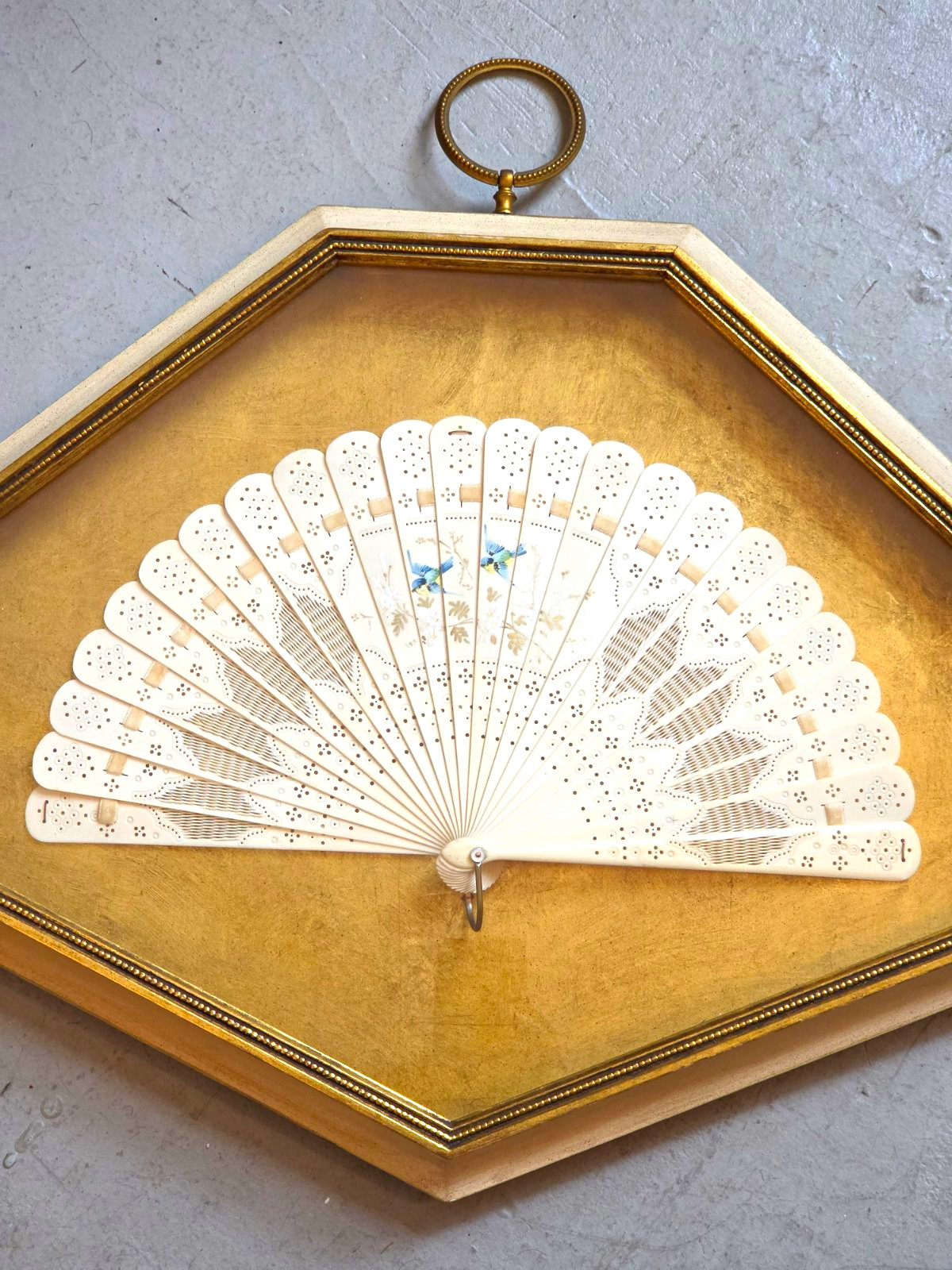 Stunning Framed Victorian Hand painted Folding Fan with intricate Detail Stunning Framed Victorian Hand painted Folding Fan with intricate Detail
