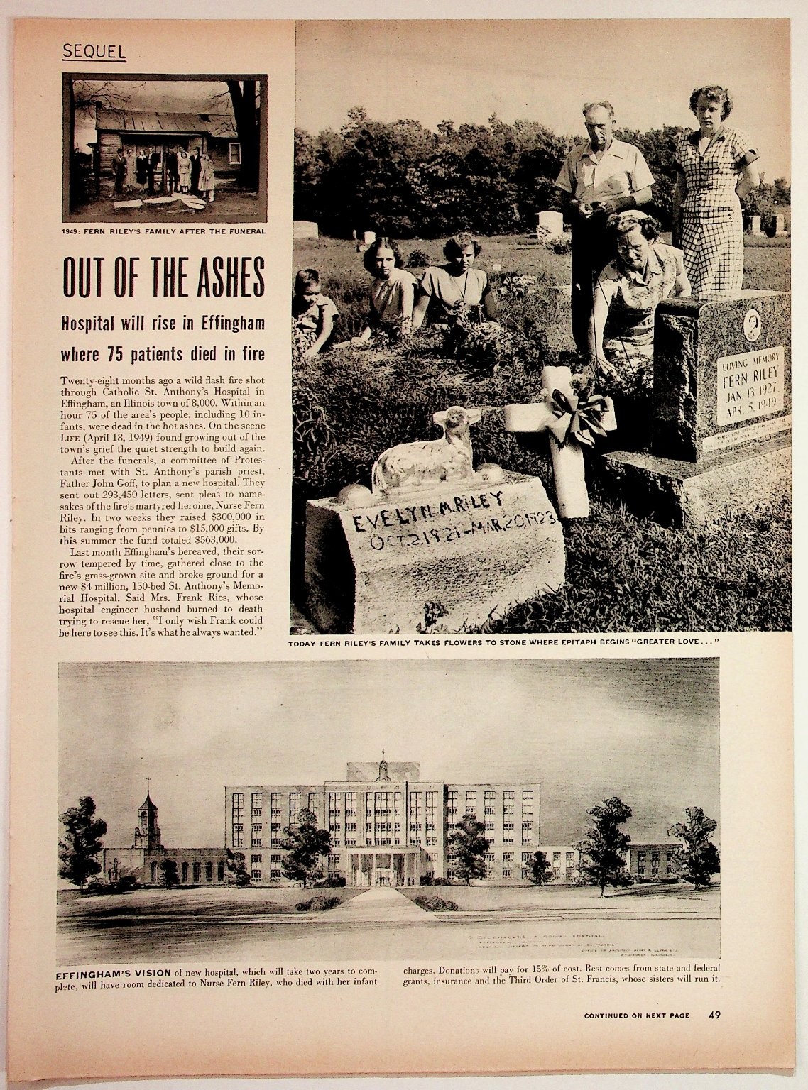 1953 Effingham Illinois Hospital Fire Aftermath Fern Riley Magazine Page