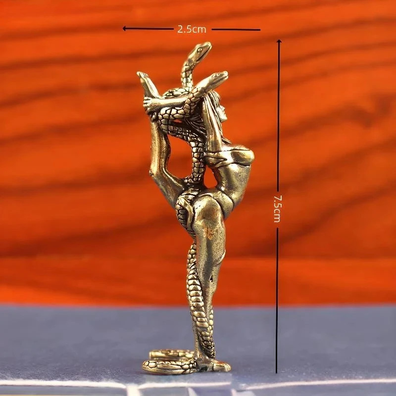 Pure Brass Lady Snake Figurine Vintage Metal Desktop Home Decor Ornament