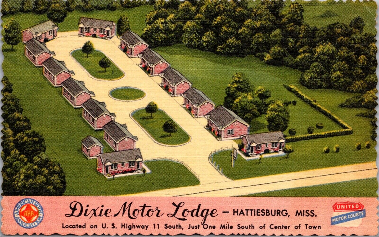 Linen Postcard Dixie Motor Lodge in Hattiesburg, Mississippi~4419