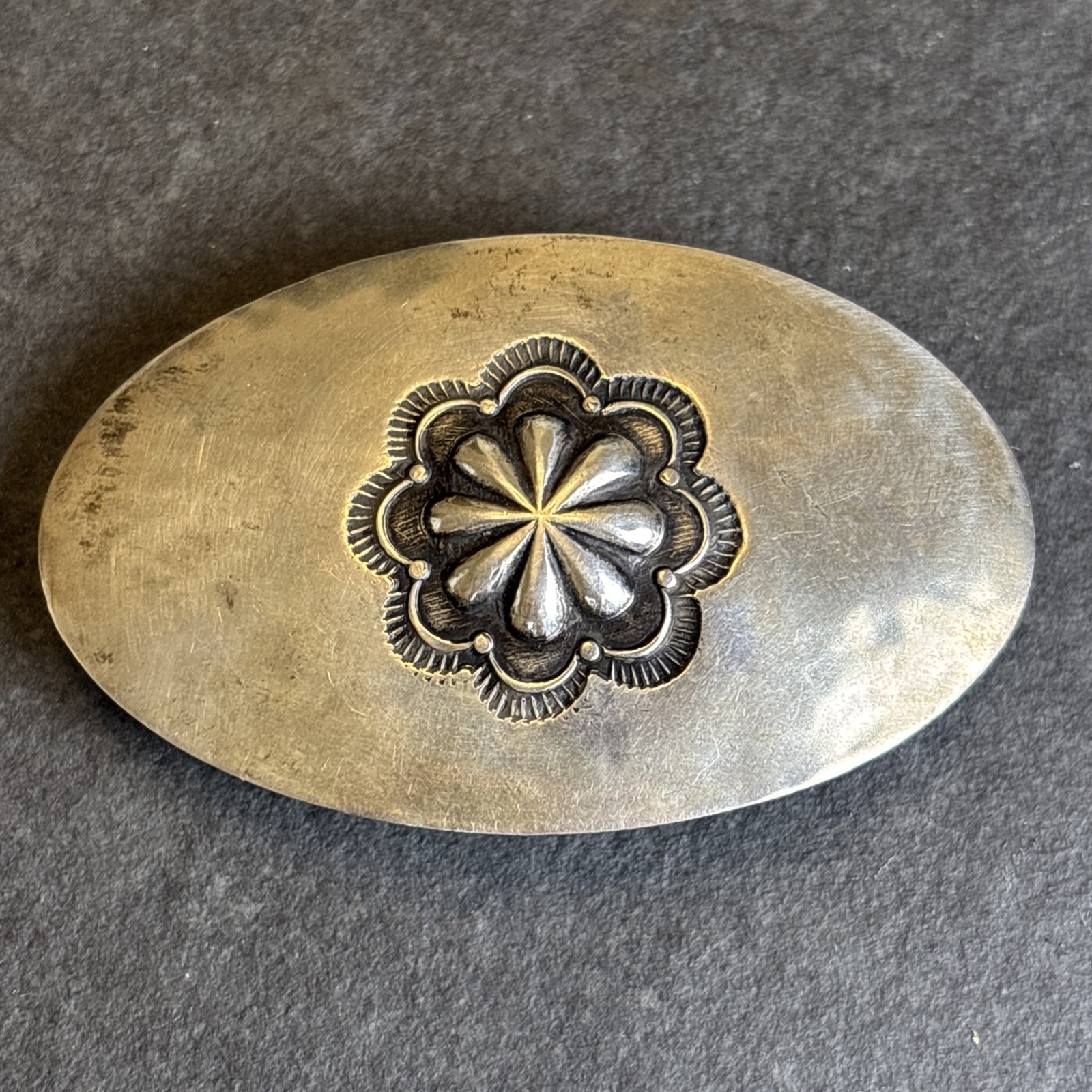 Vintage Navajo Hand Stamped Coin Silver Belt Buckle 30g 2.5” 14 Vintage Navajo Hand Stamped Coin Silver Belt Buckle 30g 2.5” 14