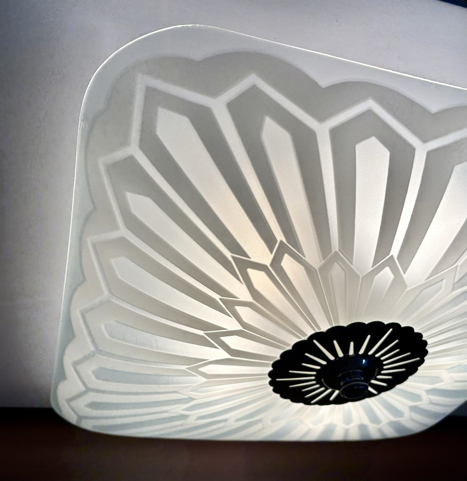 Vintage Lightolier Geometric Light Fixture LARGE Glass Mid Century Modern Deco Vintage Lightolier Geometric Light Fixture LARGE Glass Mid Century Modern Deco