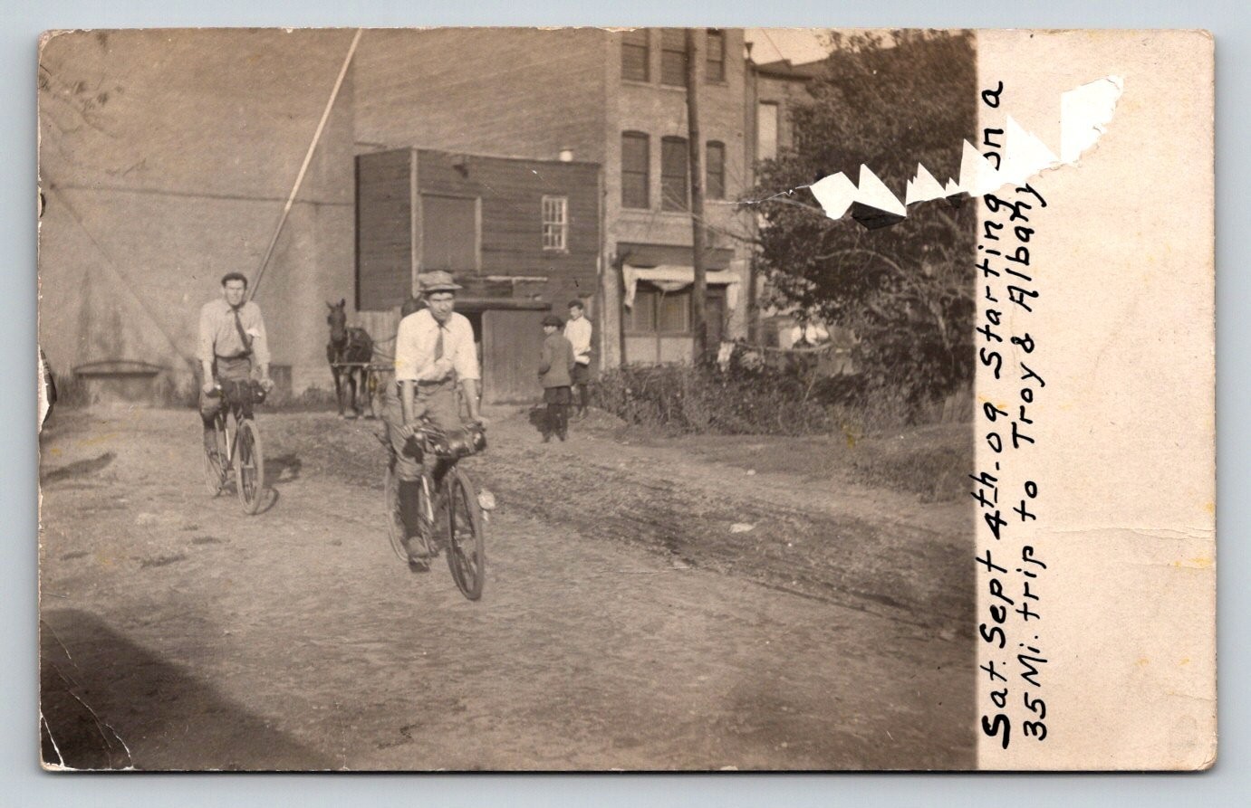 1909 RPPC Bicycle Trip Troy Albany NY Men Cyclists Real Photo Postcard 1909 RPPC Bicycle Trip Troy Albany NY Men Cyclists Real Photo Postcard