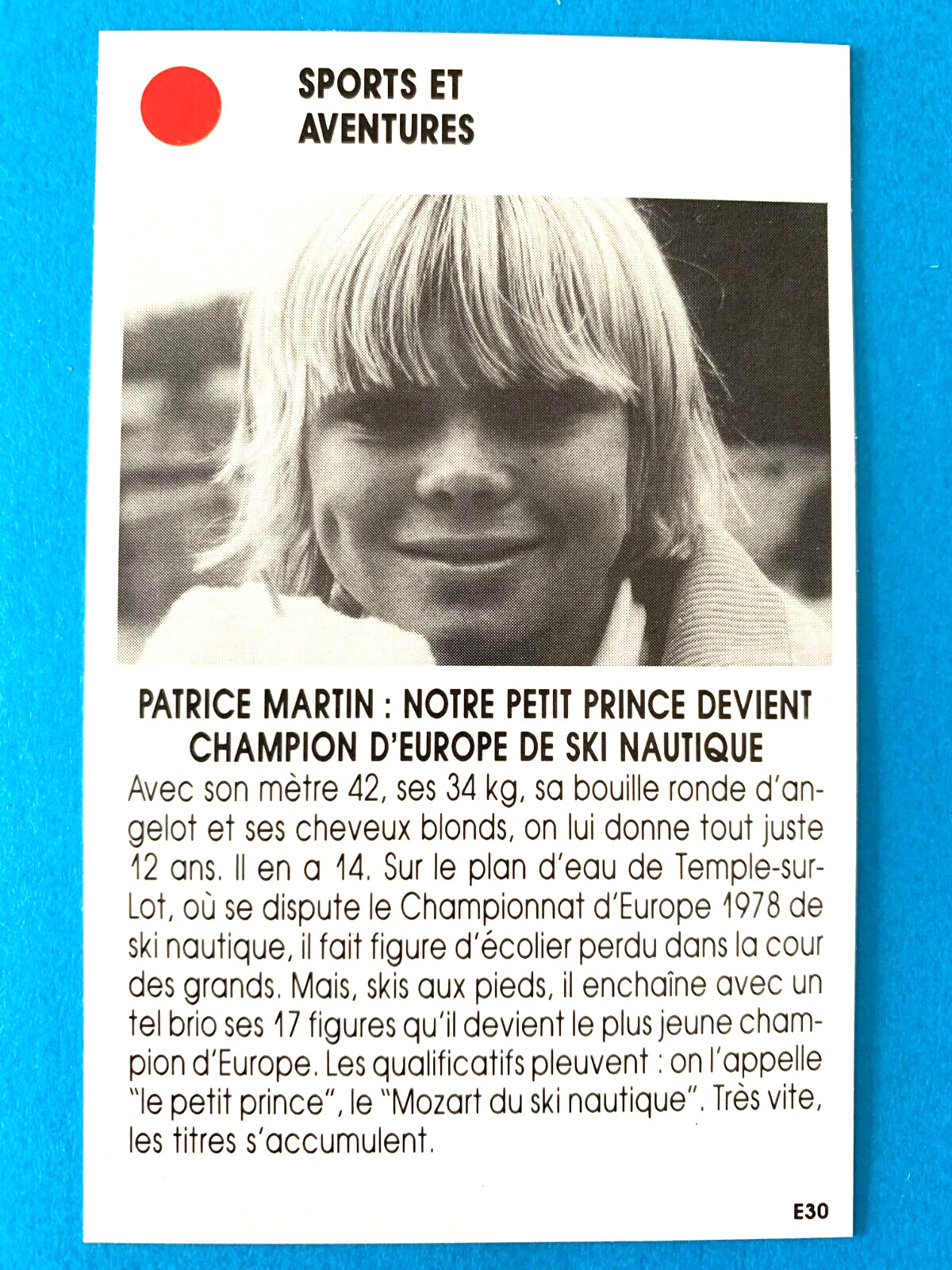 PATRICE MARTIN CHAMPION WATER SKI VERY RARE ROOKIE CARD FRENCH 1987 EDITION