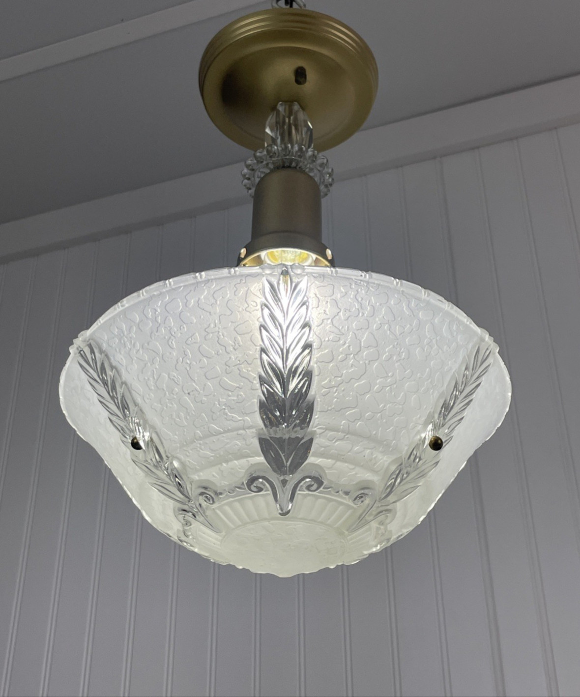 RESTORED Vtg Semi Flush Mount Glass Fixture Art Deco Ceiling Light 1920s 1940s RESTORED Vtg Semi Flush Mount Glass Fixture Art Deco Ceiling Light 1920s 1940s