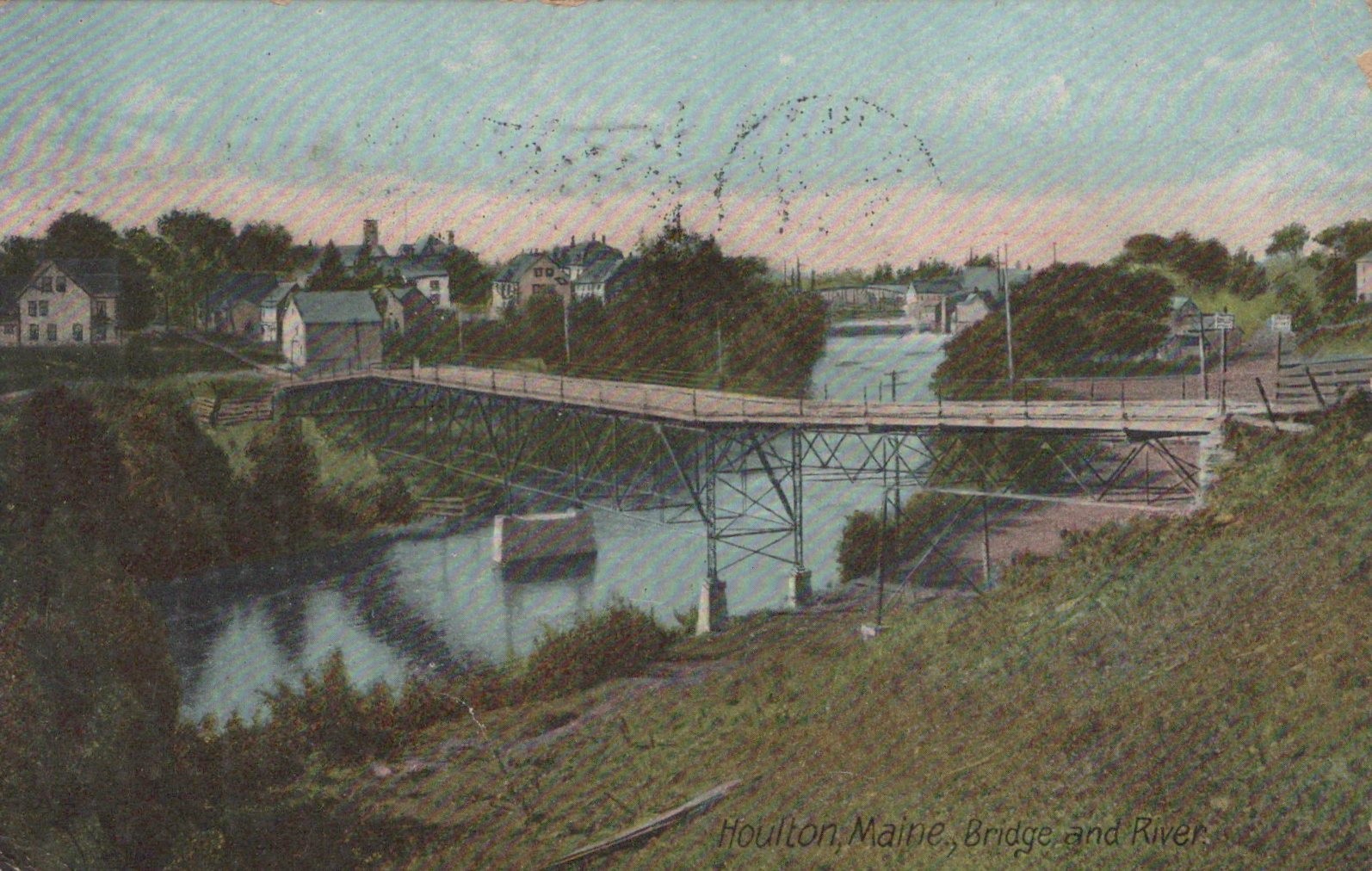 1911 Houlton Maine ME Bridge and river in Houlton Vintage Postcard 1911 Houlton Maine ME Bridge and river in Houlton Vintage Postcard