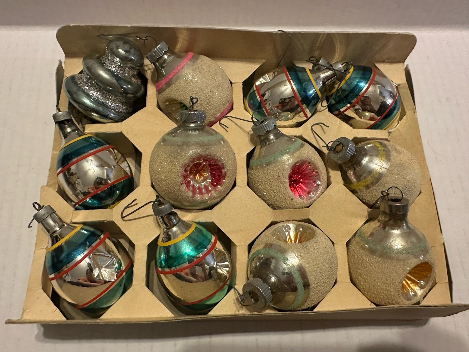 Vintage Flower Indent Mica Shiny Brite Glass Christmas Ornament &others