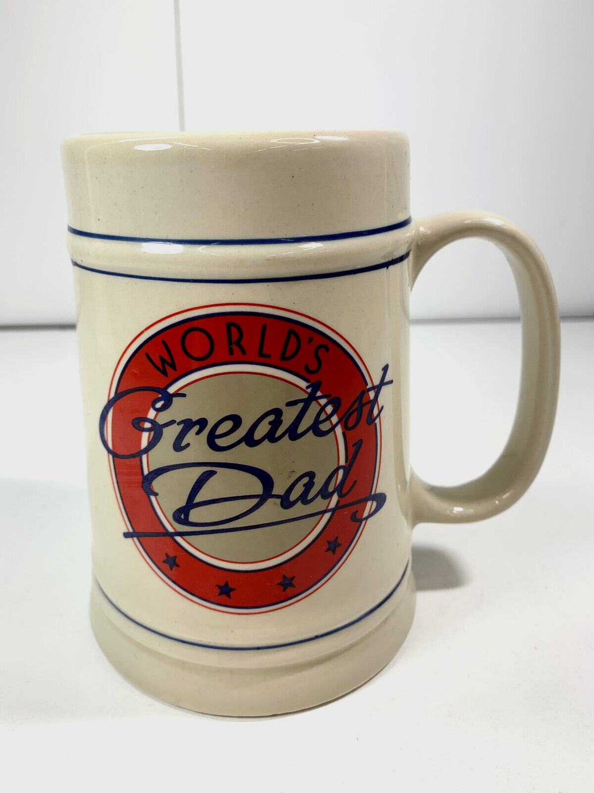 Worlds Greatest Dad Ceramic Beer Mug- Vintage Beige