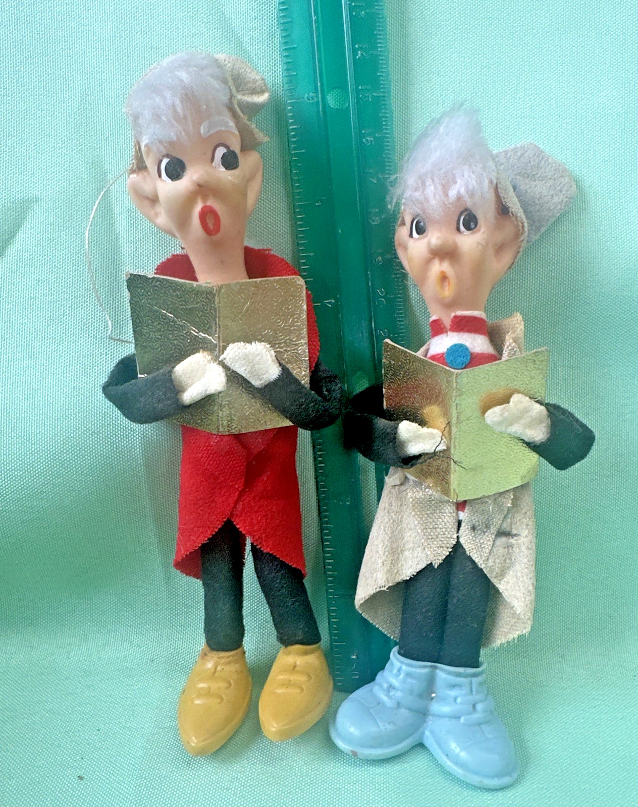 Lot Of 4 VTG PIXIE ELF BOY CAROLER DELTA NOVELTY PLASTIC FACE DOLL ORNAMENT 1968 Lot Of 4 VTG PIXIE ELF BOY CAROLER DELTA NOVELTY PLASTIC FACE DOLL ORNAMENT 1968