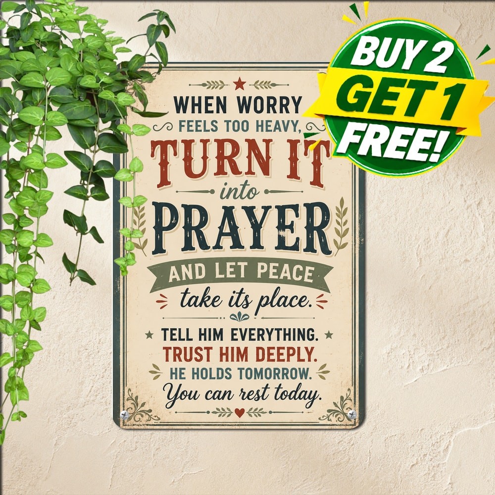 Worry Prayer Quote Metal Sign Vintage Religious Home Wall Decor Plaque 8x12 Worry Prayer Quote Metal Sign Vintage Religious Home Wall Decor Plaque 8x12