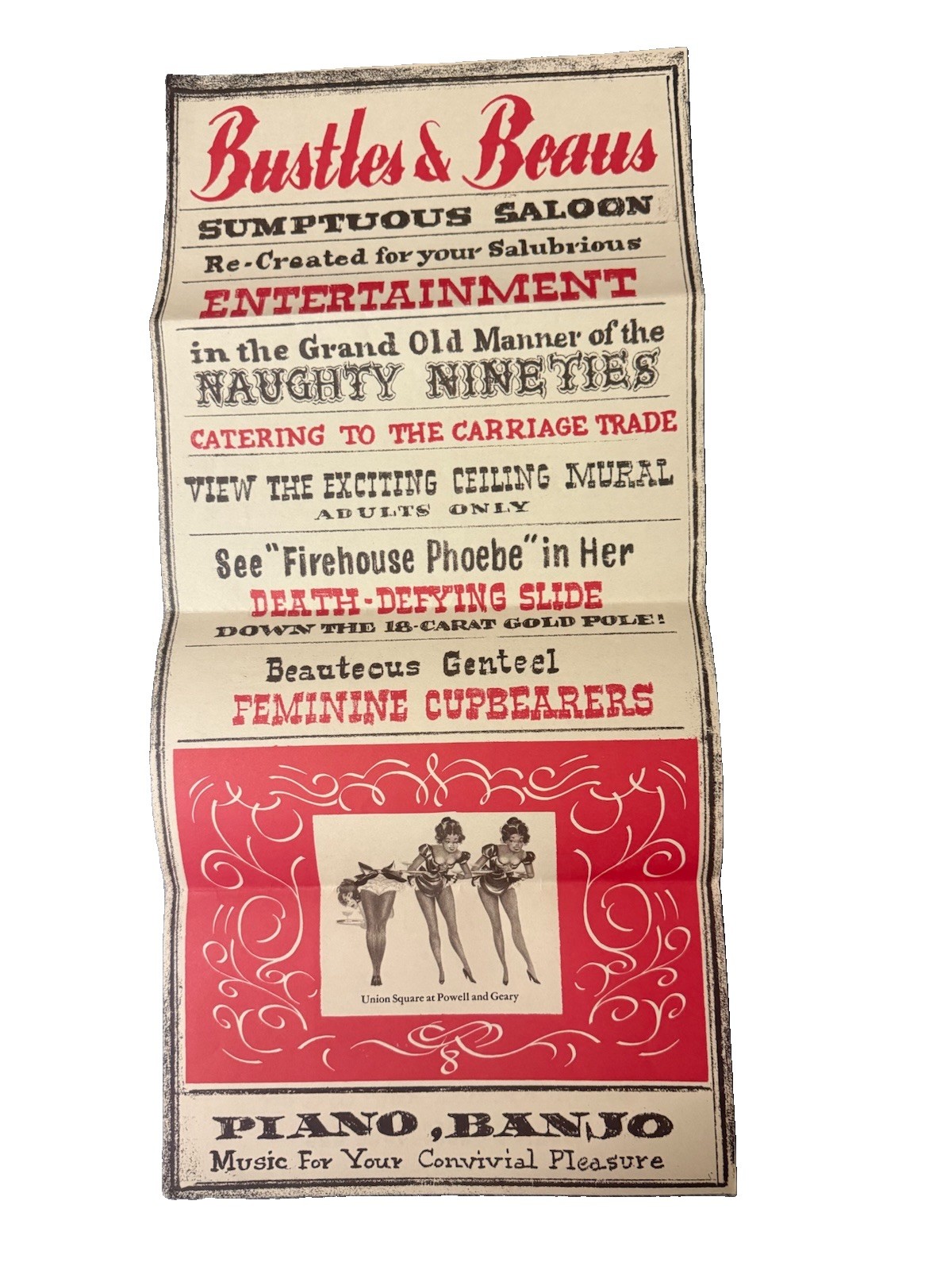 Vintage 1960s Bustles & Beaus San Francisco Saloon Menu Burlesque Ephemera Vintage 1960s Bustles & Beaus San Francisco Saloon Menu Burlesque Ephemera