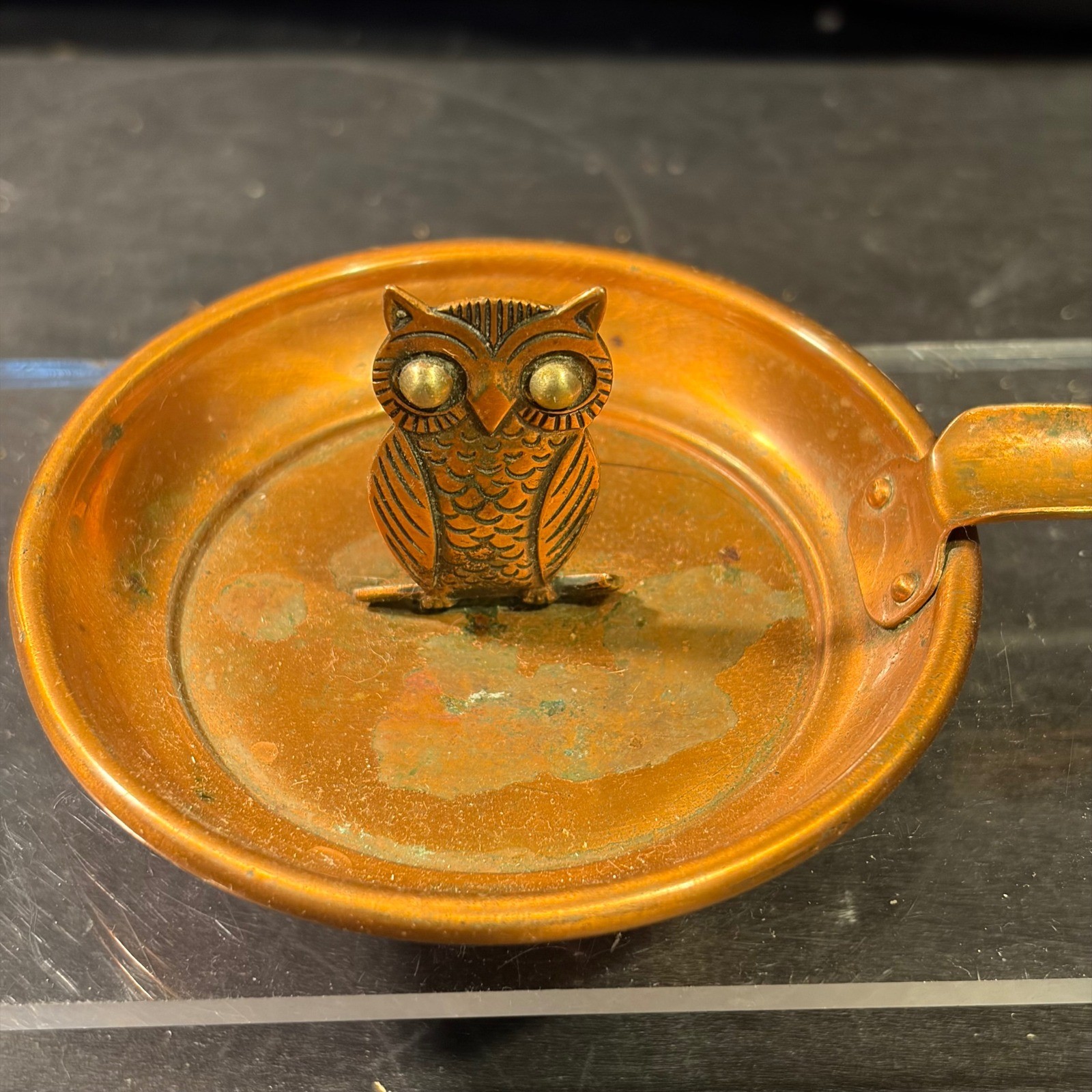 Vintage Solid Copper Owl Ashtray Trinket Dish Single Rest MCM Bird Decor Vintage Solid Copper Owl Ashtray Trinket Dish Single Rest MCM Bird Decor