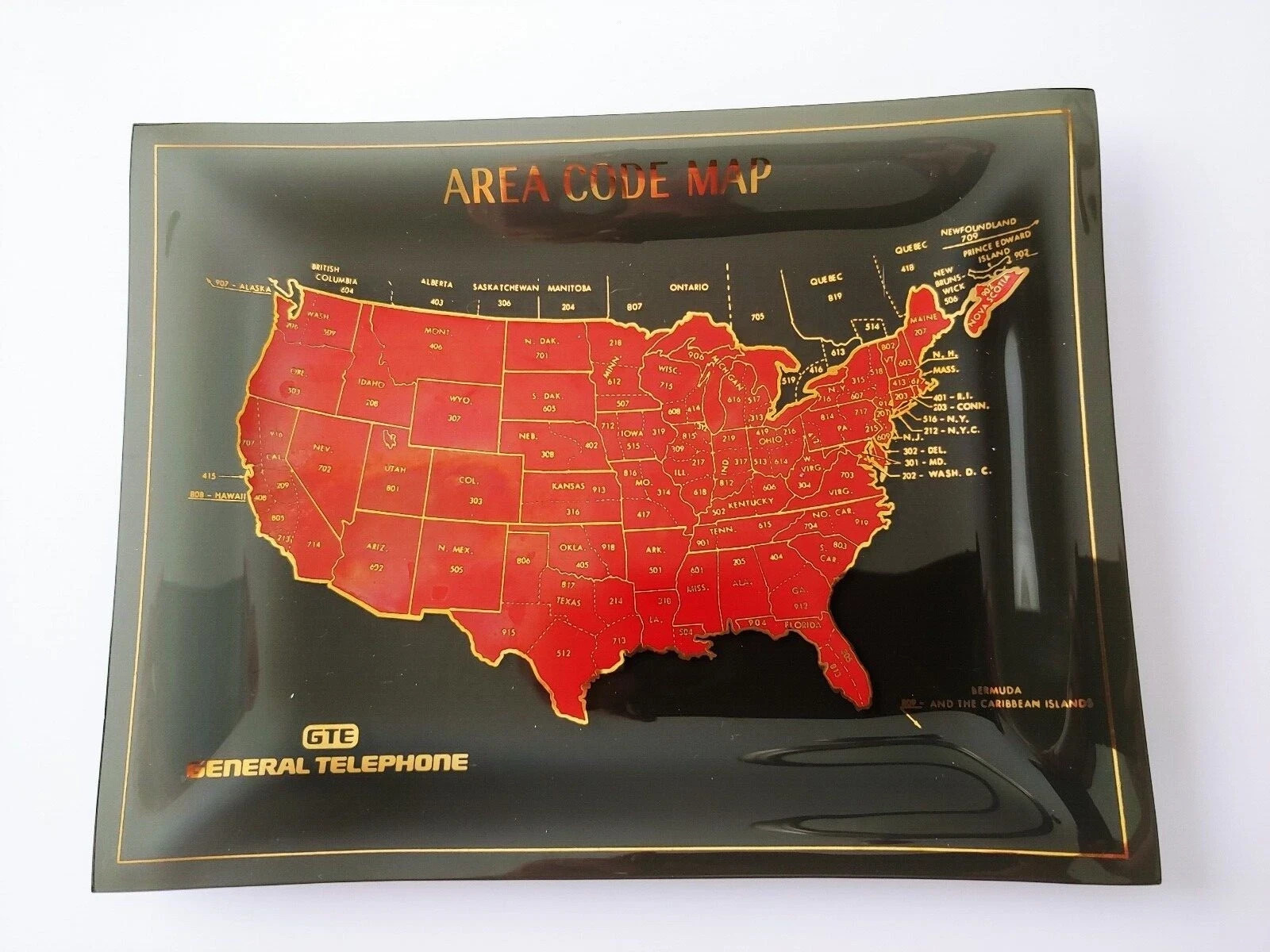 Vintage GTE General Telephone Area Code Map Glass Tray Plate Dish VGC B175 Vintage GTE General Telephone Area Code Map Glass Tray Plate Dish VGC B175