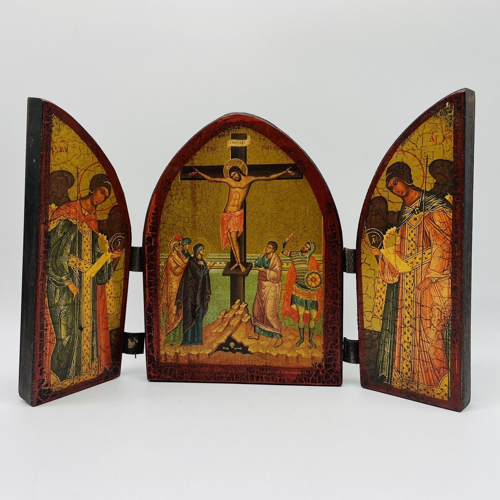 Vintage Tri-Fold Byzantine Crucixion Decorative Christian Plaque