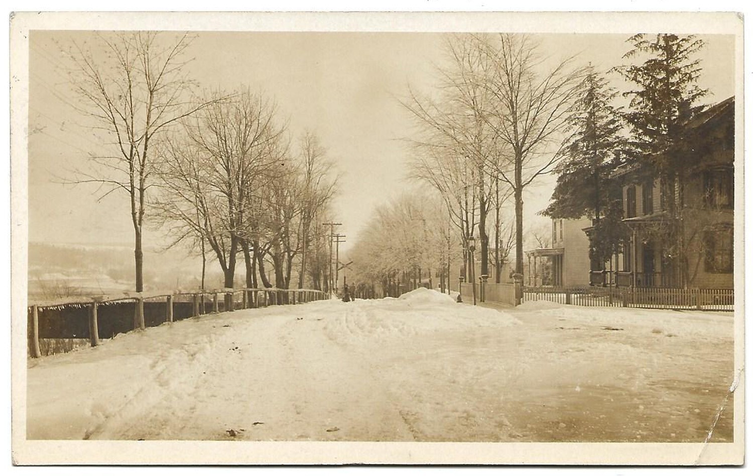 RPPC Snowy Street Scene & Railroad Crossing in Dover-Boonton area NJ