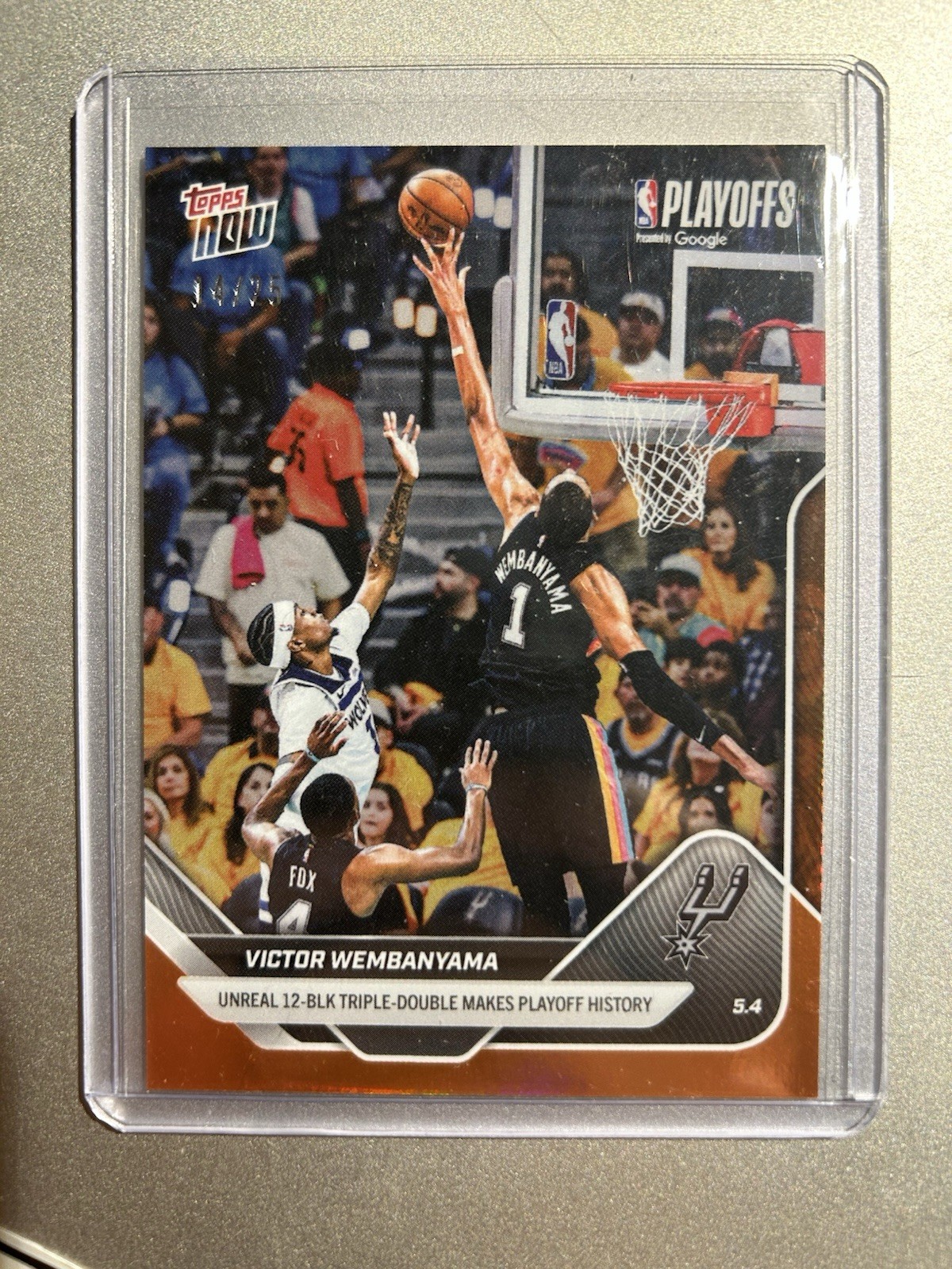 Topps Now 2025 Victor Wembanyama Spurs NBA Playoffs #295 14/25 Orange Refractor Topps Now 2025 Victor Wembanyama Spurs NBA Playoffs #295 14/25 Orange Refractor