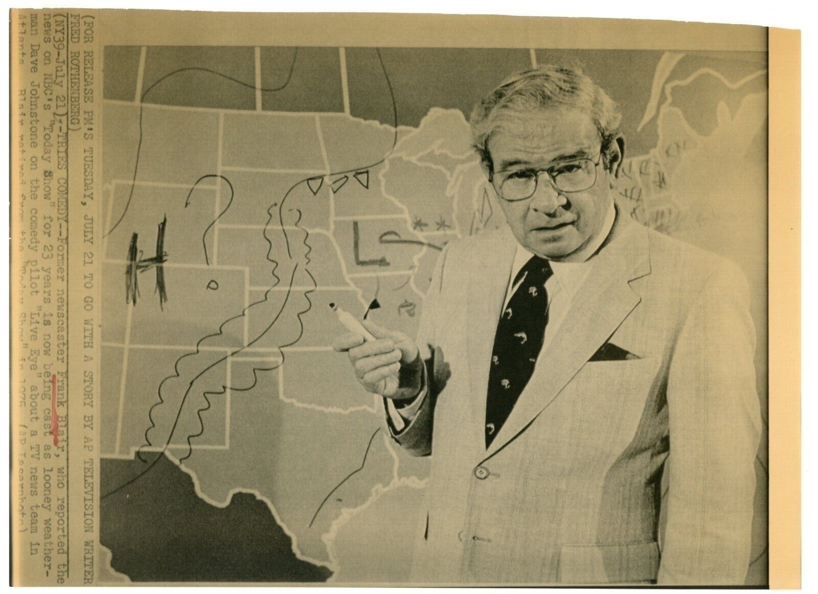 Vintage Frank Blair Newscaster on Comedy "Live Eye" Wire Press Photo TSPP-4