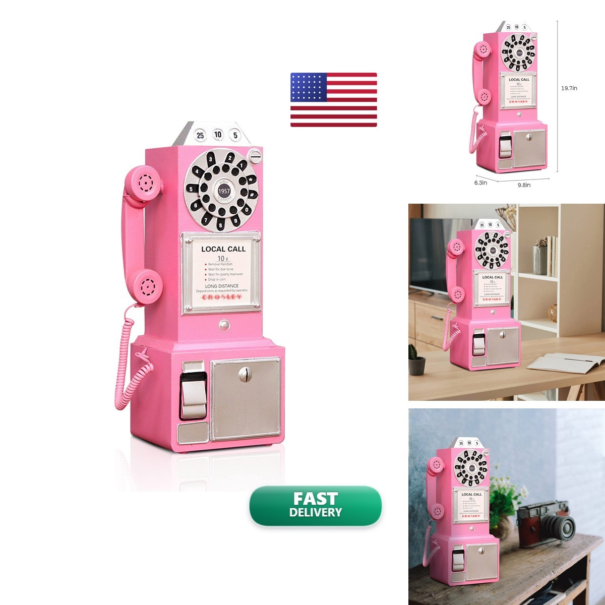 Guyifuny Rotary Dial Antique Telephone Wall Mounted Pink-C 9.8''L x 6.3''W x Guyifuny Rotary Dial Antique Telephone Wall Mounted Pink-C 9.8''L x 6.3''W x