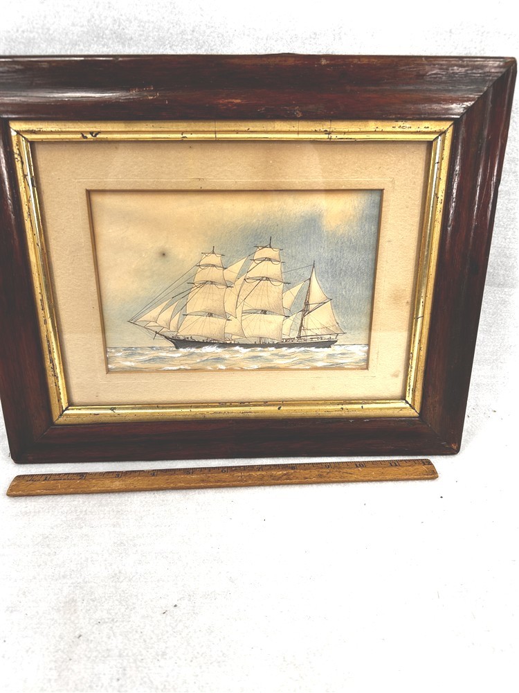 antique framed sailing ship pen and watercolor painting schooner LD Lovell 1879 antique framed sailing ship pen and watercolor painting schooner LD Lovell 1879