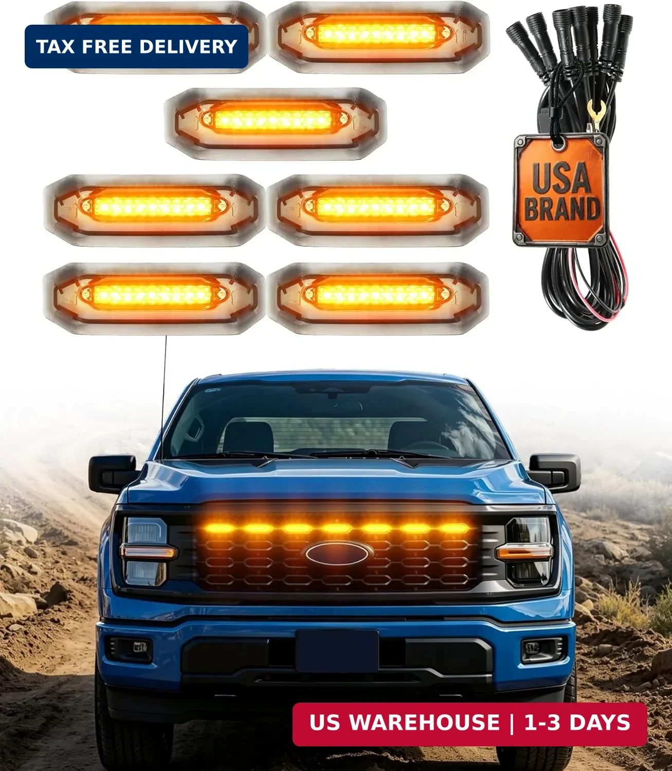 Amber LED Front Grill Marker Lights Fits Ford F150 2024-2026 Direct Snap STX ..