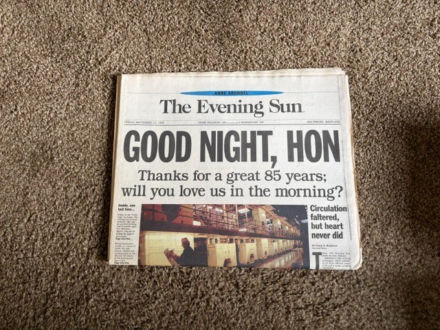 The Baltimore Evening Sun Newspaper Final Edition Friday, Sept. 15, 1995 The Baltimore Evening Sun Newspaper Final Edition Friday, Sept. 15, 1995